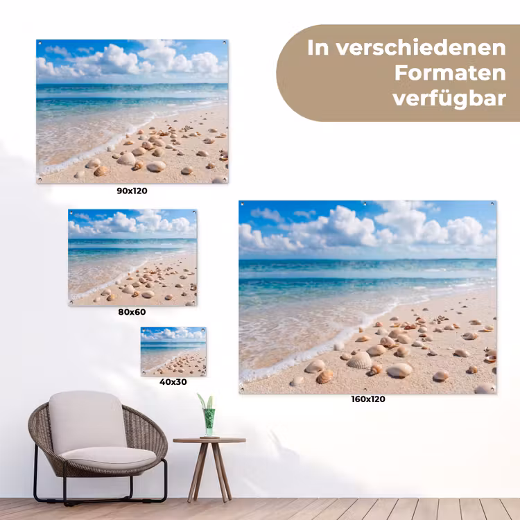Schelpen - Strand - Natuur - Beige tuinposter los doek klein -Xsfeer9_DE