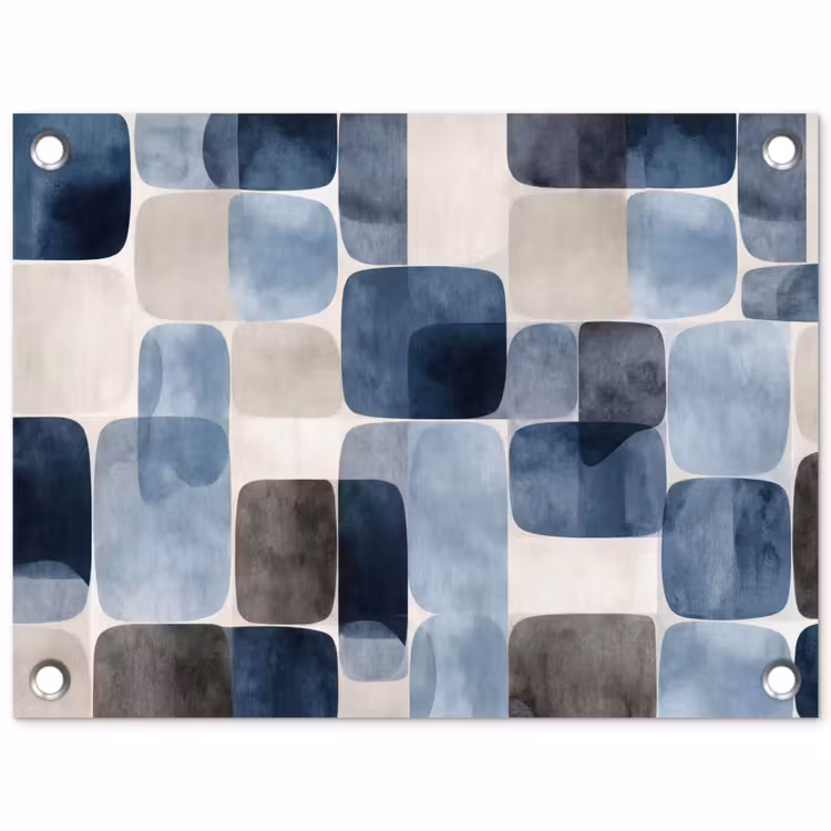 Patroon - Blauw - Vierkanten tuinposter los doek klein -3d
