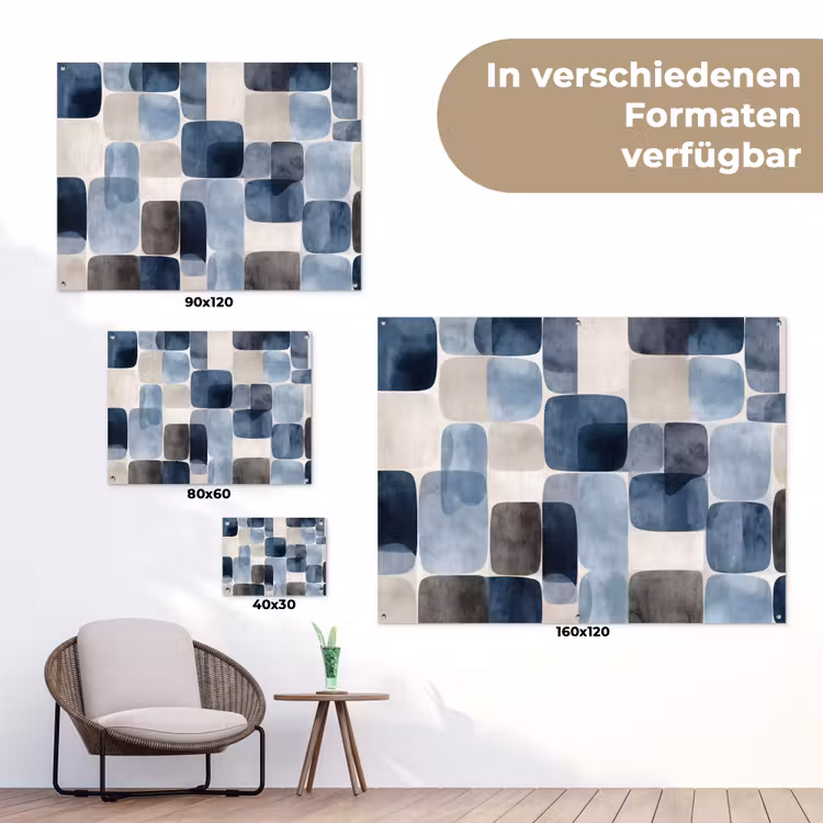 Patroon - Blauw - Vierkanten tuinposter los doek klein -Xsfeer9_DE