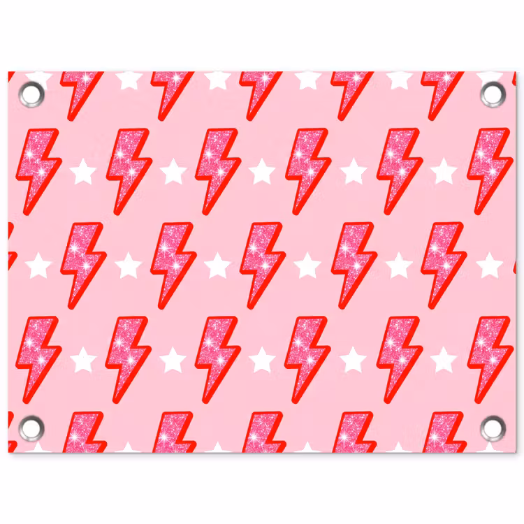 Patroon - Bliksem - Ster - Glitter - Roze tuinposter los doek klein -3d