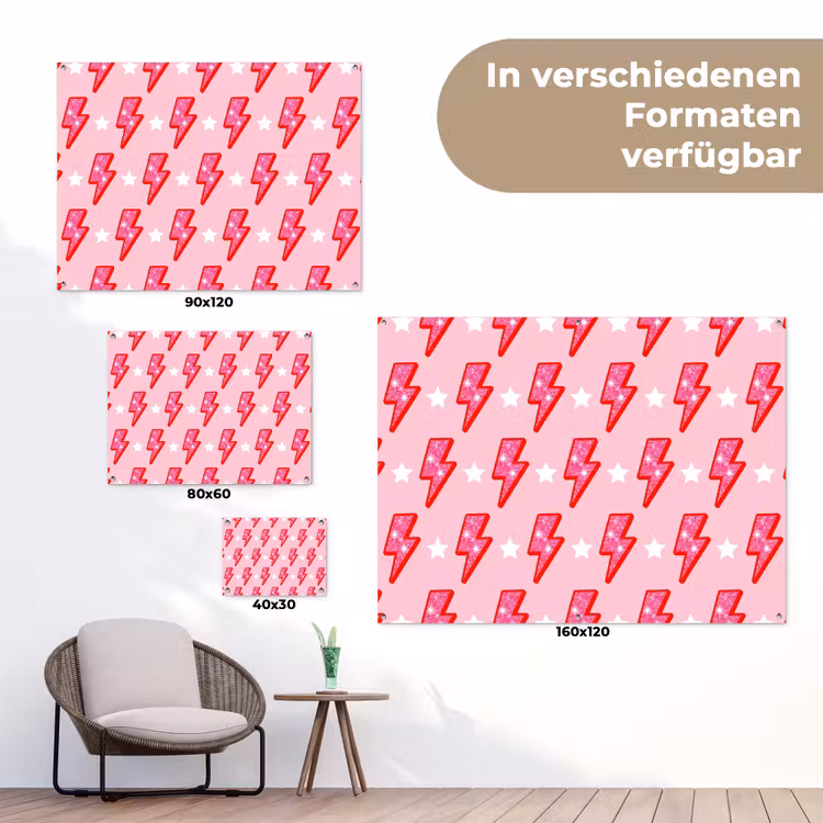 Patroon - Bliksem - Ster - Glitter - Roze tuinposter los doek klein -Xsfeer9_DE