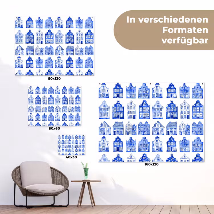 Patroon - Huizen - Blauw tuinposter los doek klein 239 -Xsfeer9_DE