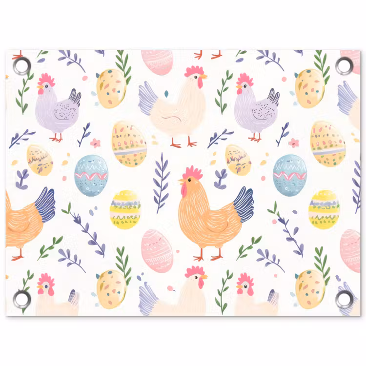 Patroon - Kip - Paaseieren tuinposter los doek klein -3d