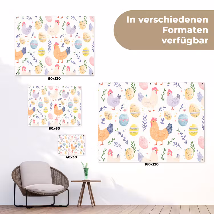 Patroon - Kip - Paaseieren tuinposter los doek klein -Xsfeer9_DE