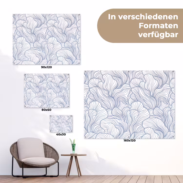 Patroon - Lijnen - Organisch - Abstract - Blauw tuinposter los doek klein -Xsfeer9_DE