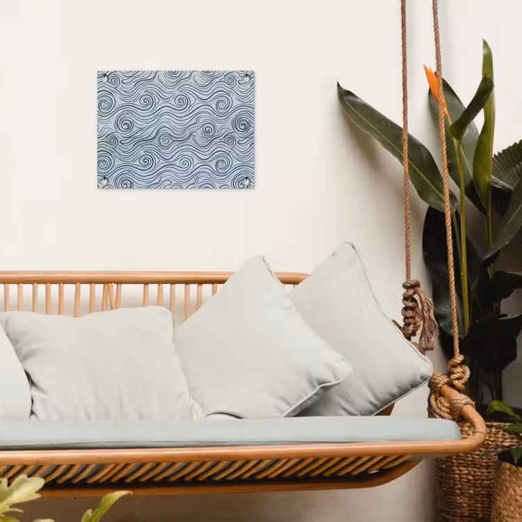 Patroon - Golven - Abstract - Modern - Blauw tuinposter los doek klein -sfeer7