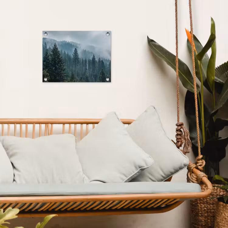 Naaldwoud - Bergen - Mist tuinposter los doek klein -sfeer7