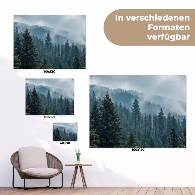 Naaldwoud - Bergen - Mist tuinposter los doek klein -Xsfeer9_DE