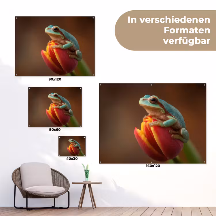 Close-up - Kikker - Tulp - Rood tuinposter los doek klein -Xsfeer9_DE