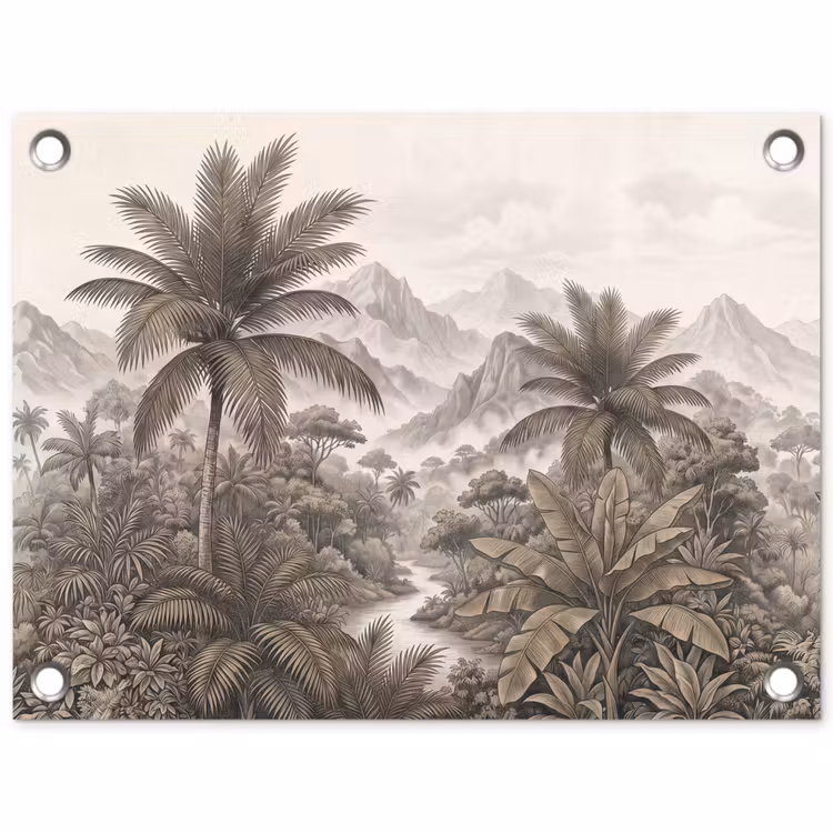 Natuur - Bergen - Rivier - Tropisch - Vintage tuinposter los doek klein -3d