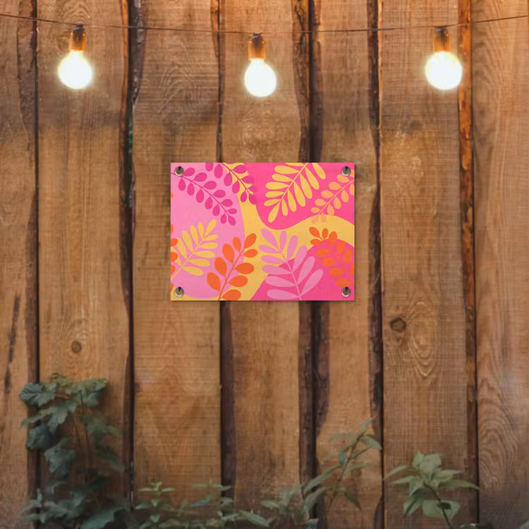 Natuur - Bladeren - Abstract - Roze - Geel tuinposter los doek klein -sfeer1