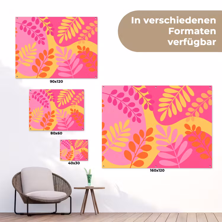 Natuur - Bladeren - Abstract - Roze - Geel tuinposter los doek klein -Xsfeer9_DE