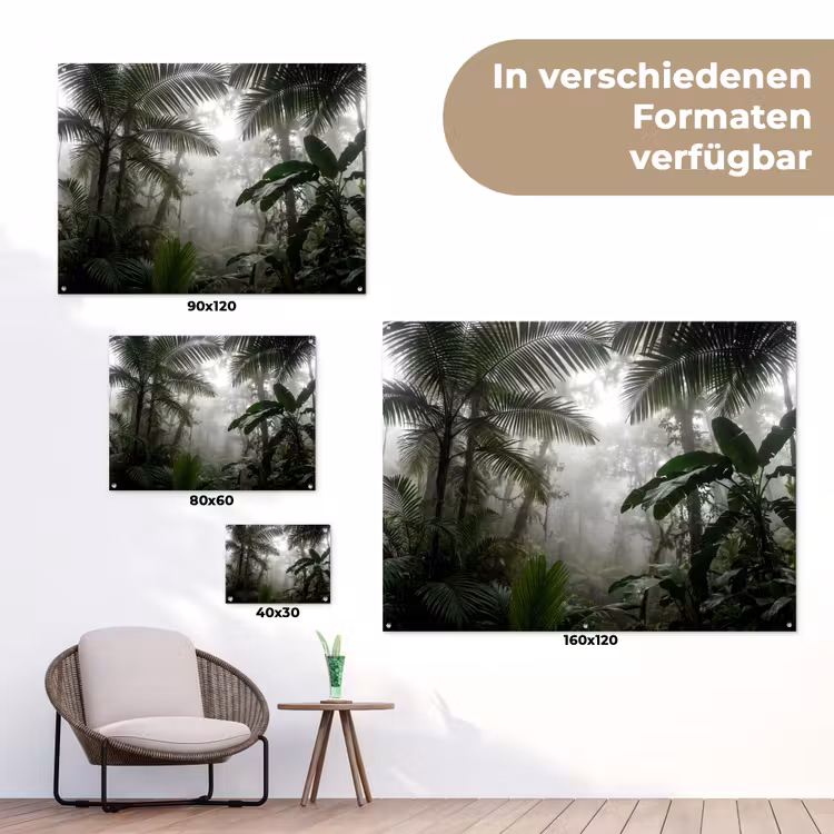 Natuur - Jungle - Mist - Groen - Bladeren tuinposter los doek klein -Xsfeer9_DE
