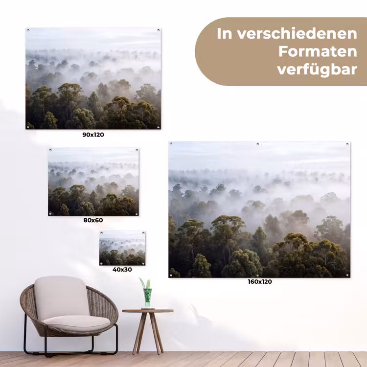 Natuur - Mist - Bos - Ochtend - Goud tuinposter los doek klein -Xsfeer9_DE