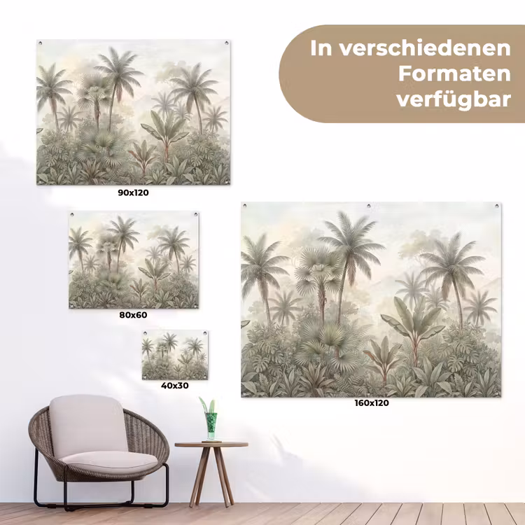 Natuur - Tropisch bos - Landschap - Aquarel - Groen tuinposter los doek klein -Xsfeer9_DE