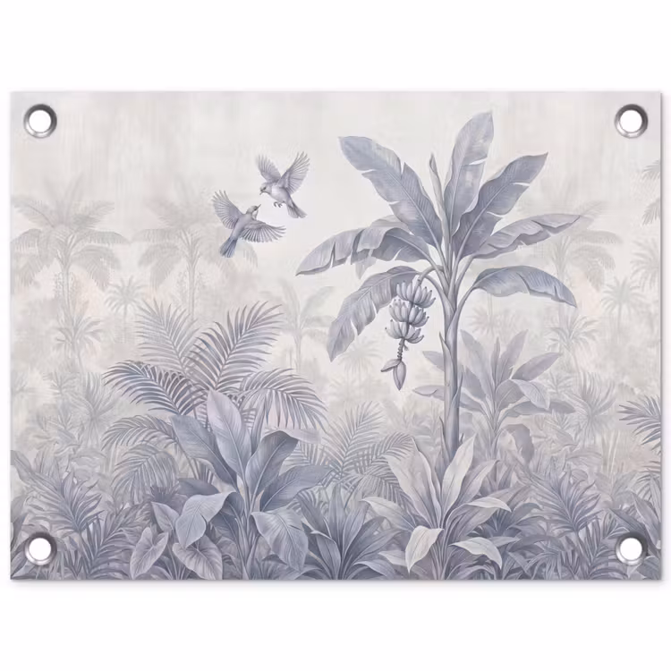 Natuur - Vogel - Jungle - Illustratie - Blauw tuinposter los doek klein -3d