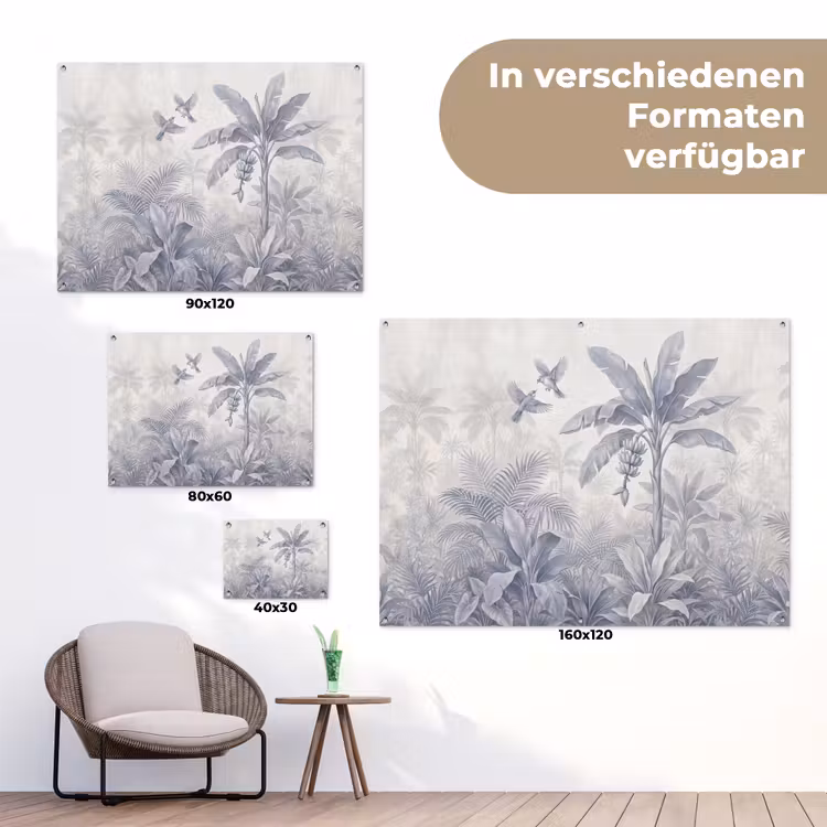 Natuur - Vogel - Jungle - Illustratie - Blauw tuinposter los doek klein -Xsfeer9_DE