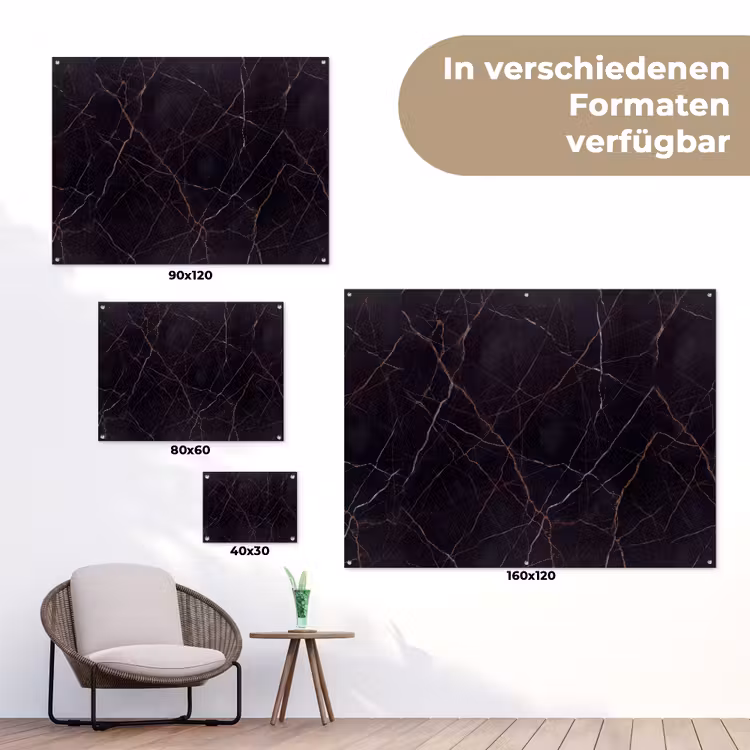 Natuursteen - Marmerpatroon - Abstract - Modern - Zwart - Goud tuinposter los doek klein -Xsfeer9_DE