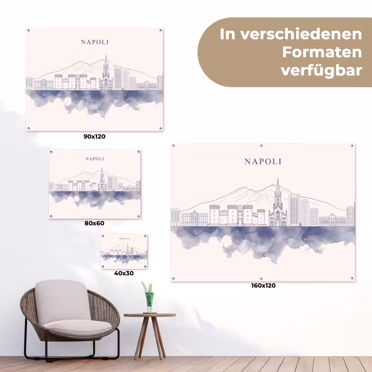 Napels - Skyline - Italie - Lijntekening - Aquarel tuinposter los doek klein -Xsfeer9_DE