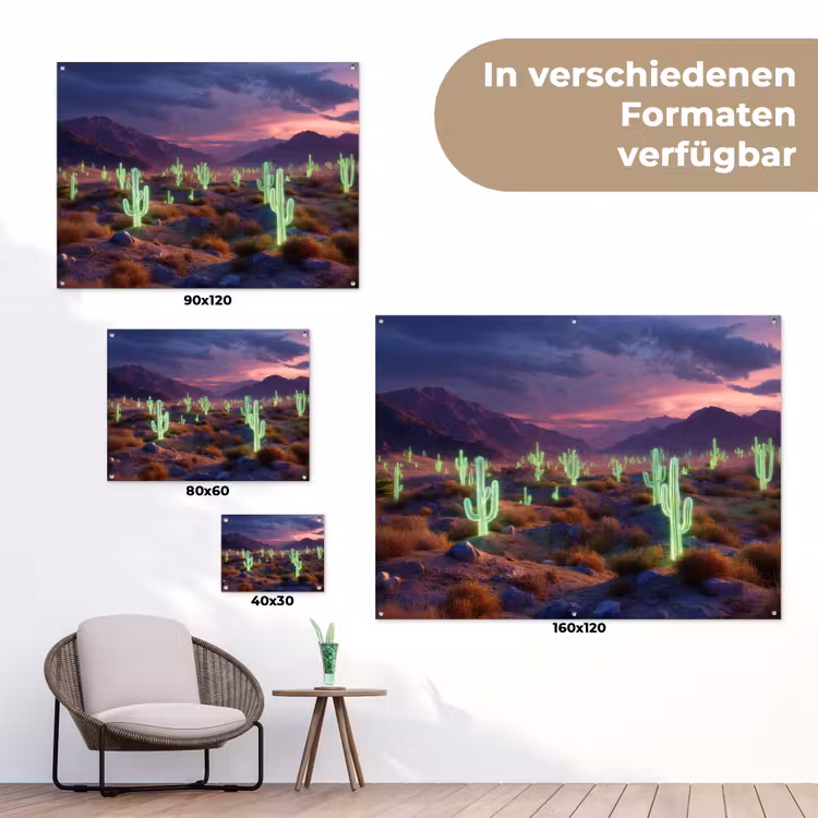 Neon cactussen - Woestijn - Zonsondergang tuinposter los doek klein -Xsfeer9_DE