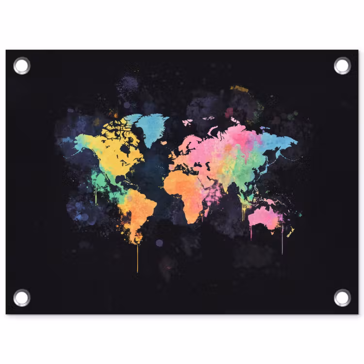 Neon - Pastel - Wereldkaart - Mistig tuinposter los doek klein -3d