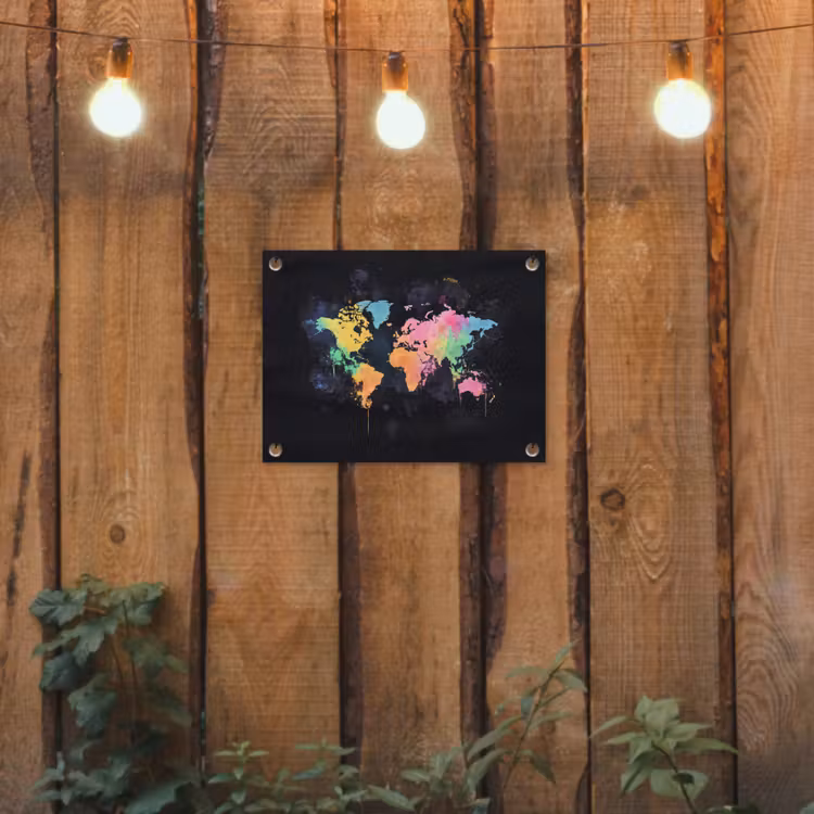 Neon - Pastel - Wereldkaart - Mistig tuinposter los doek klein -sfeer1