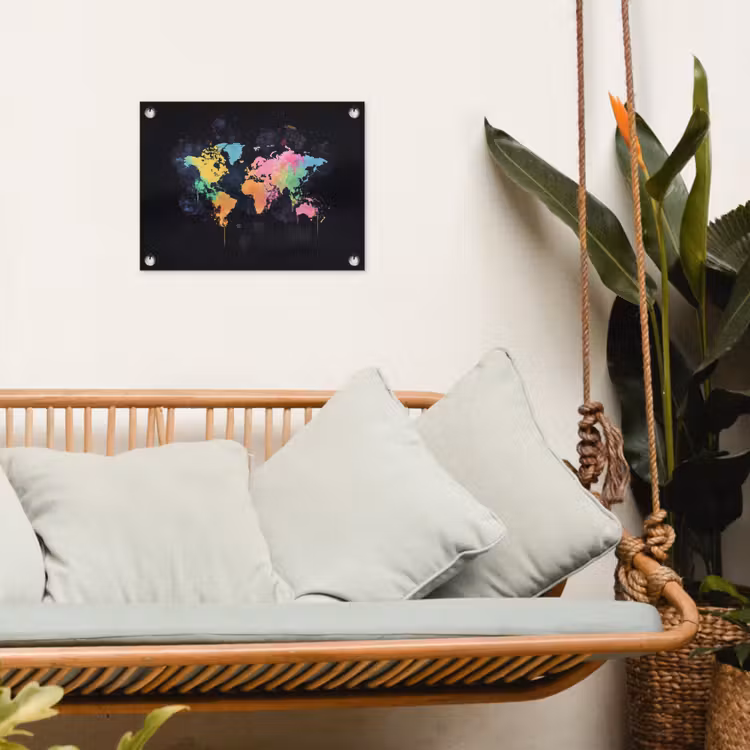 Neon - Pastel - Wereldkaart - Mistig tuinposter los doek klein -sfeer7