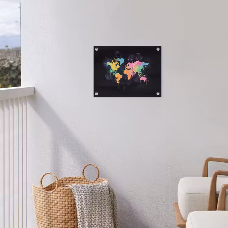 Neon - Pastel - Wereldkaart - Mistig tuinposter los doek klein -sfeer8