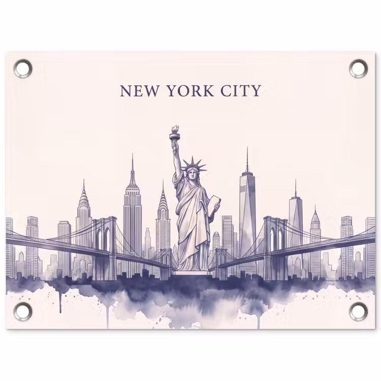 New York - Vrijheidsbeeld - Skyline - Illustratie - Blauw tuinposter los doek klein -3d
