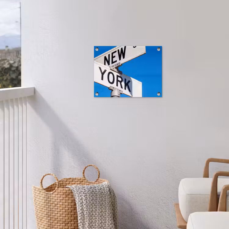 New York - Straatbord - Stad - Urban - Blauw tuinposter los doek klein -sfeer8