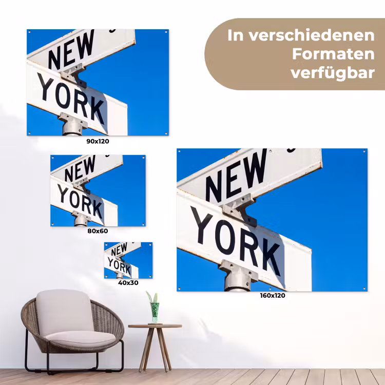 New York - Straatbord - Stad - Urban - Blauw tuinposter los doek klein -Xsfeer9_DE