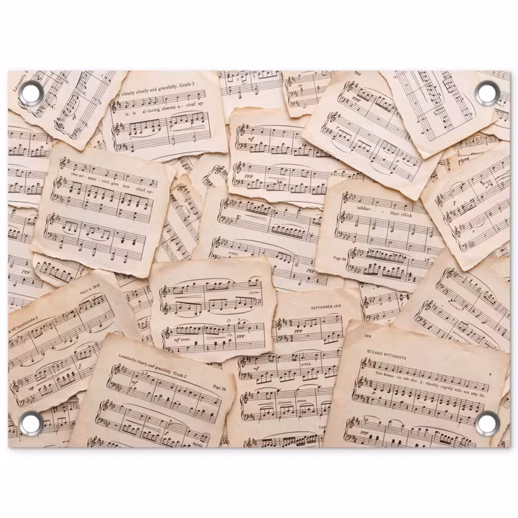 Bladmuziek - Oud - Noten - Vintage - Beige tuinposter los doek klein -3d
