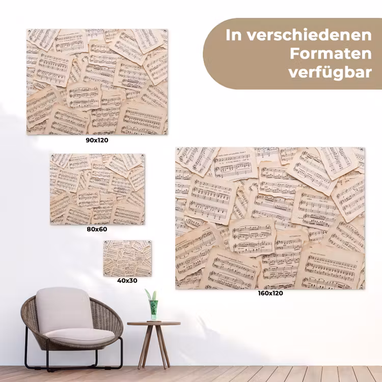 Bladmuziek - Oud - Noten - Vintage - Beige tuinposter los doek klein -Xsfeer9_DE