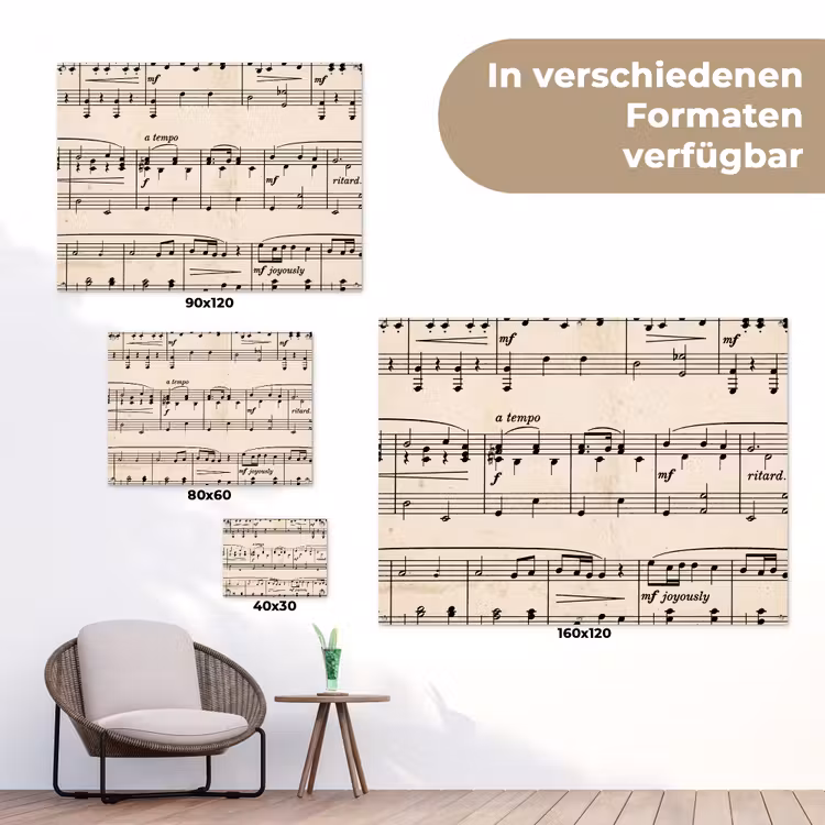 Muzieknotatie - Notenbalken - Kunst - Klassiek - Beige tuinposter los doek klein -Xsfeer9_DE