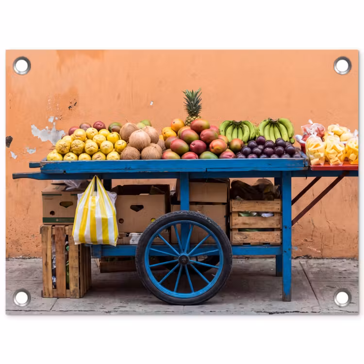Gartenposter - Obst – Kar – Straße - Fruit - Kar - Straat tuinposter los doek klein