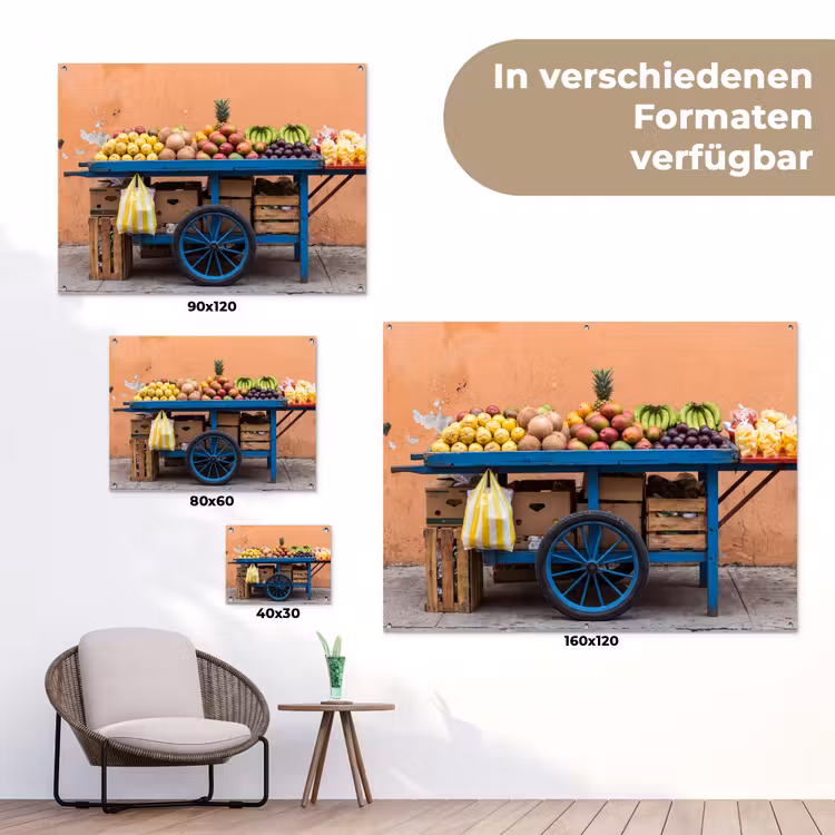 Gartenposter - Obst – Kar – Straße - Fruit - Kar - Straat tuinposter los doek klein