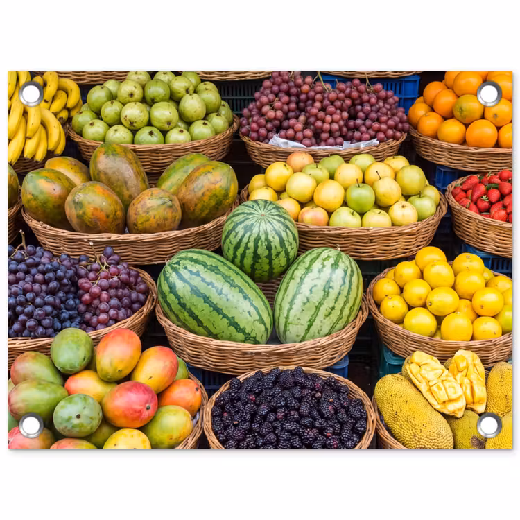 Gartenposter - Obst – Markt – Bunt - Fruit - Markt - Kleurrijk tuinposter los doek klein