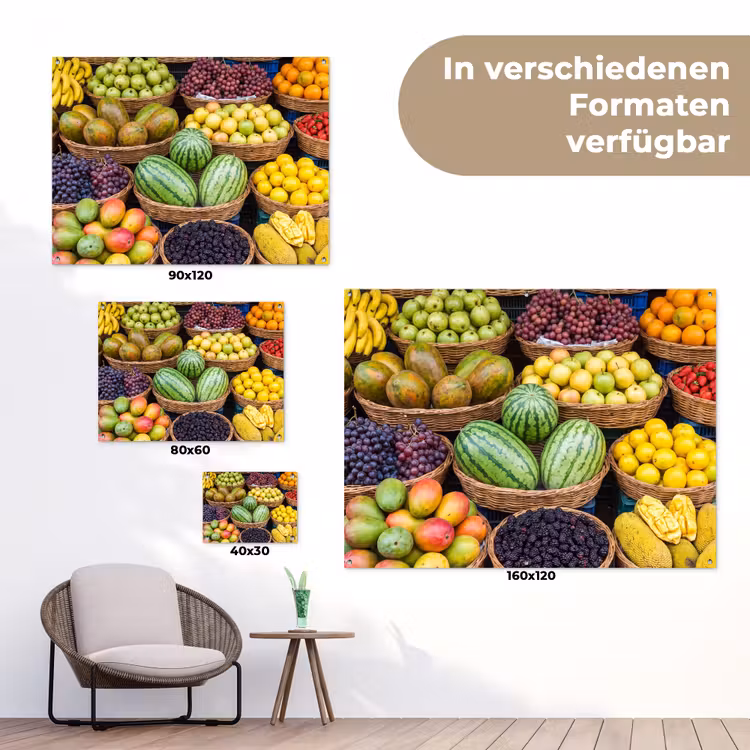 Gartenposter - Obst – Markt – Bunt - Fruit - Markt - Kleurrijk tuinposter los doek klein