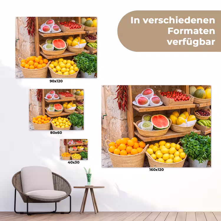 Gartenposter - Obst – Markt – Frisch - Fruit - Markt - Vers tuinposter los doek klein