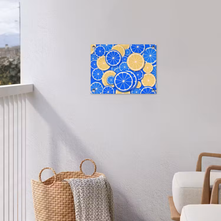 Fruit - Schijven - Patroon - Modern - Blauw - Geel tuinposter los doek klein -sfeer8