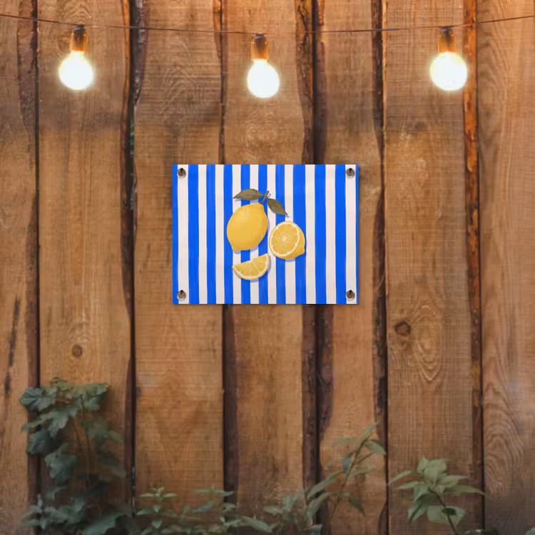 Fruit - Citroen - Zomer - Geel - Blauw tuinposter los doek klein -sfeer1