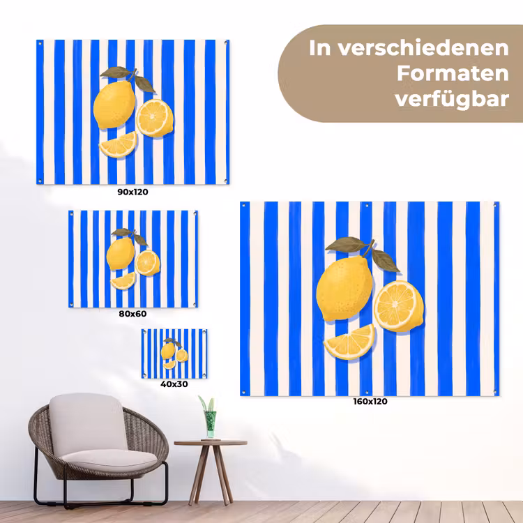 Fruit - Citroen - Zomer - Geel - Blauw tuinposter los doek klein -Xsfeer9_DE