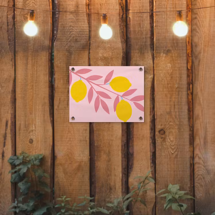 Fruit - Tak - Natuur - Abstract - Roze tuinposter los doek klein -sfeer1