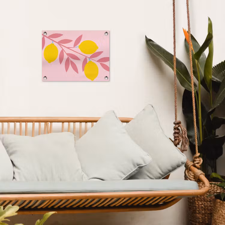 Fruit - Tak - Natuur - Abstract - Roze tuinposter los doek klein -sfeer7