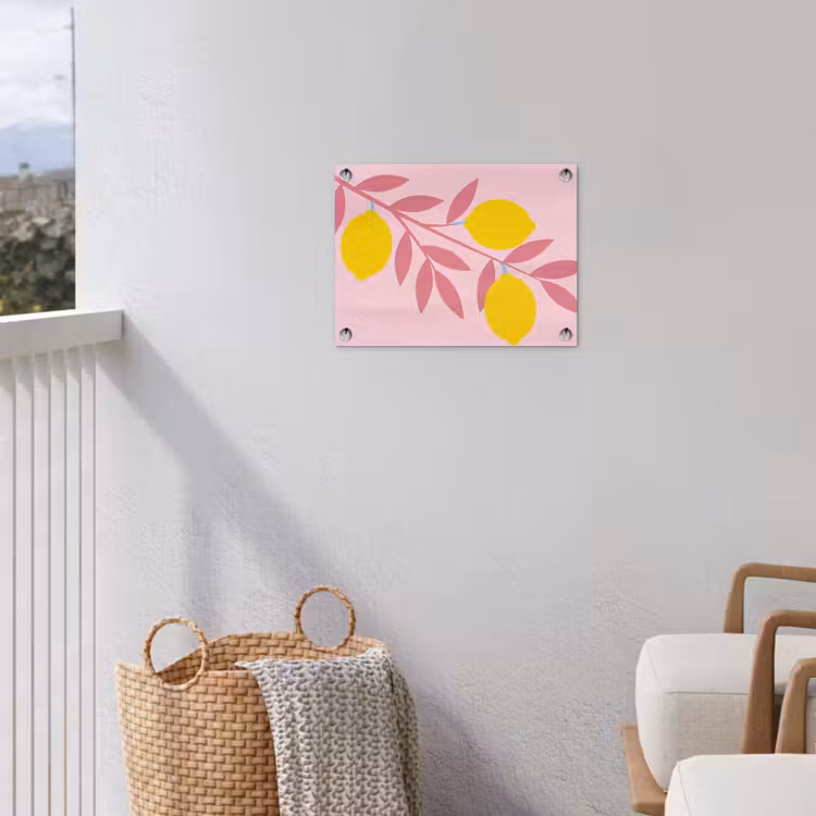 Fruit - Tak - Natuur - Abstract - Roze tuinposter los doek klein -sfeer8