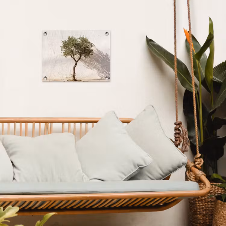 Gartenposter - Olivenbaum – Wand – weiß - Olijfboom - muur - wit tuinposter los doek klein