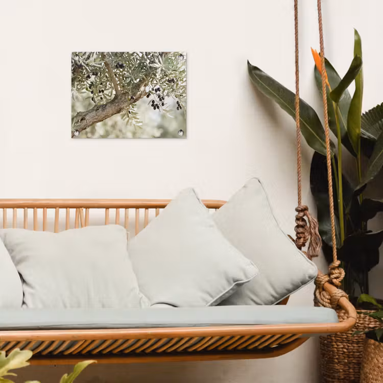 Gartenposter - Olivenbaum – Zweig – grün - Olijfboom - tak - groen tuinposter los doek klein