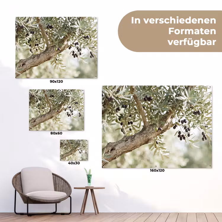 Gartenposter - Olivenbaum – Zweig – grün - Olijfboom - tak - groen tuinposter los doek klein