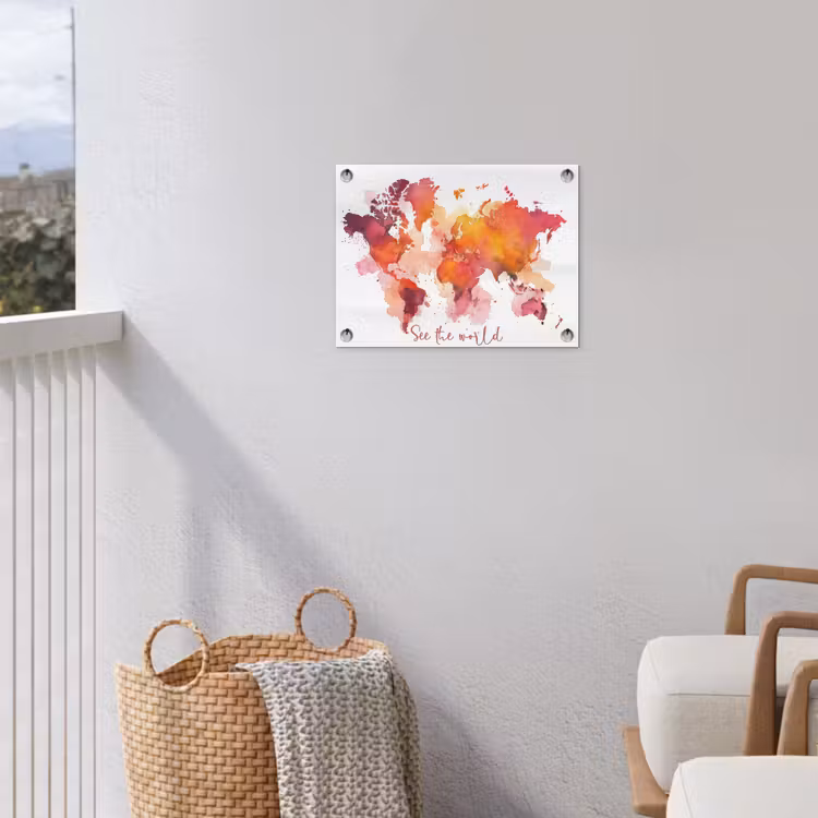 Oranje - Aquarel - Quote - Wereldkaart tuinposter los doek klein -sfeer8