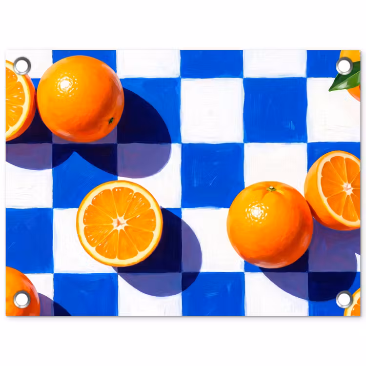 Gartenposter - Orange – Kariert – Essen - Sinaasappel - Geruit - Eten tuinposter los doek klein